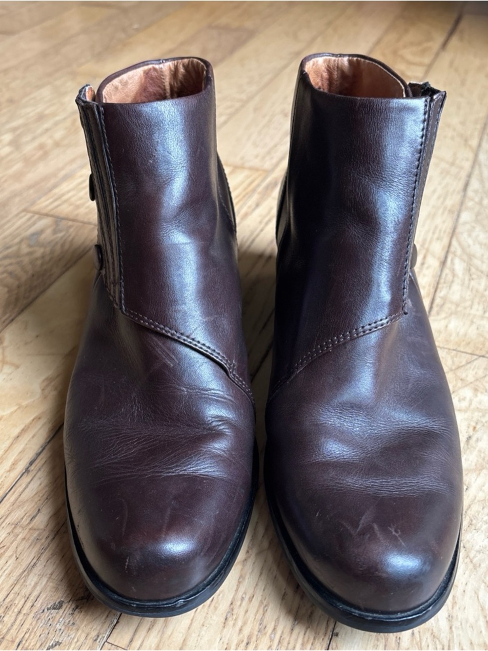 Ariat Brown Leather Ankle Booties - side snaps - Picture 2 of 8